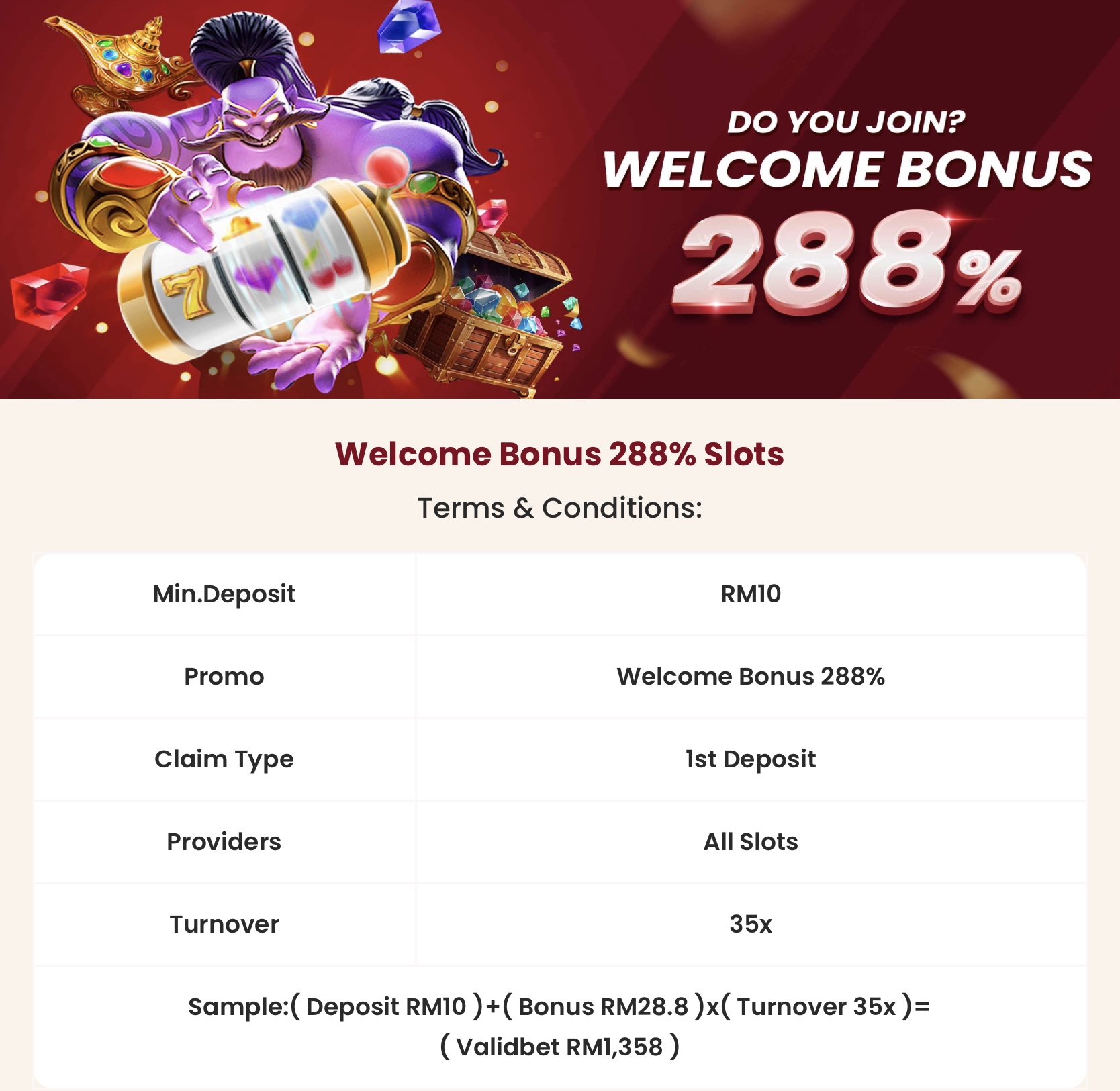 PROMOTION / Welcome Bonus 288% Slots
