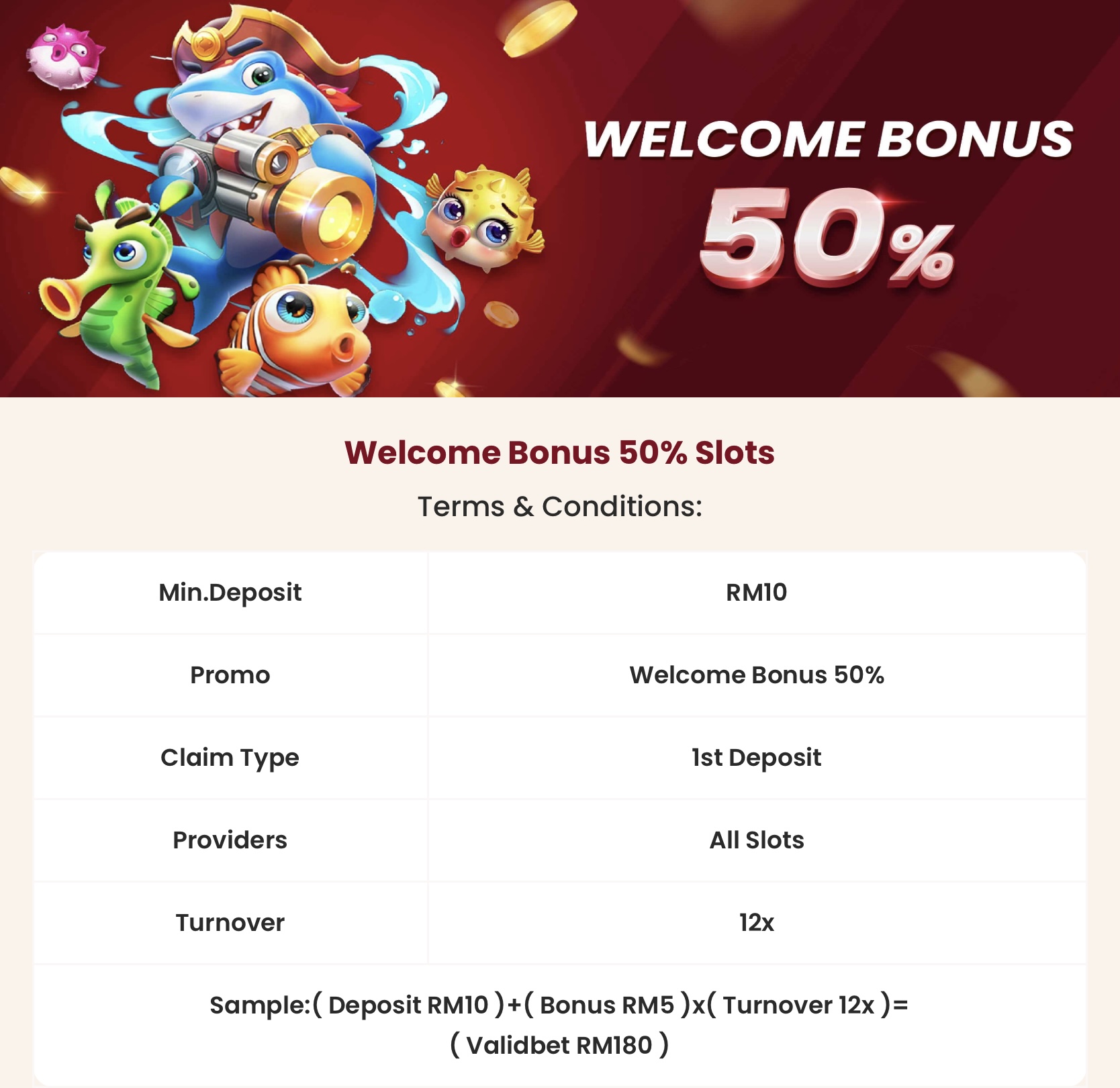PROMOTION / Welcome Bonus 50% Slots