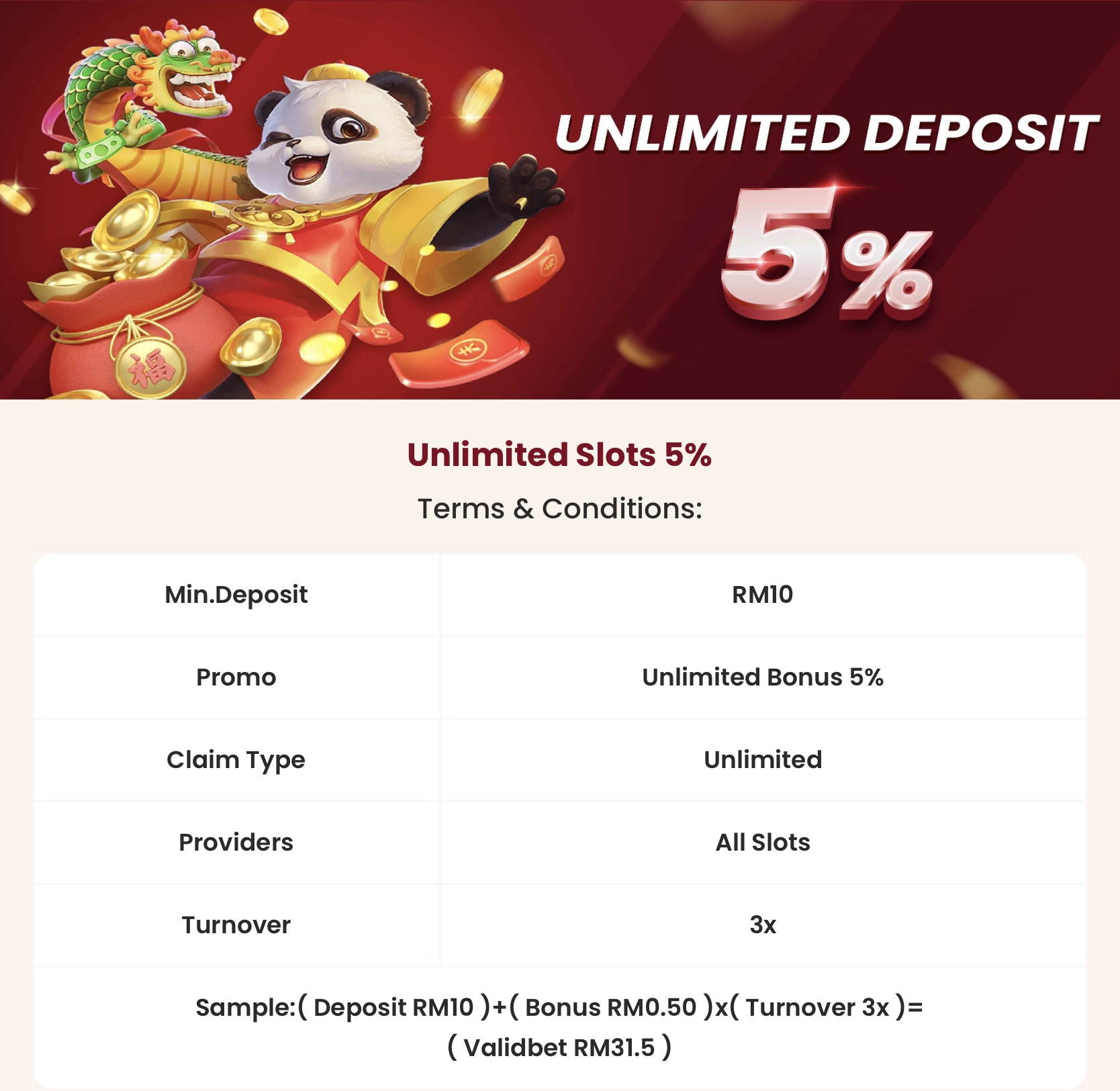 PROMOTION / Unlimited Slots 5%