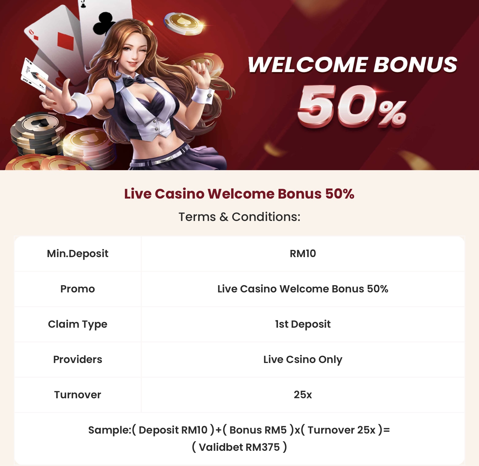 PROMOTION / Live Casino Welcome Bonus 50%